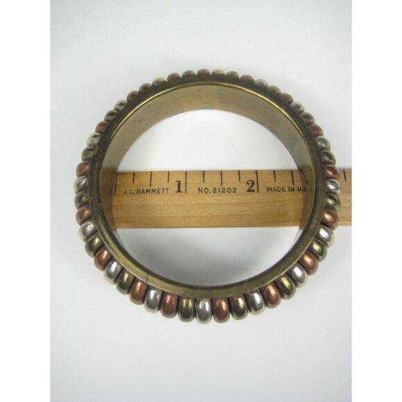Mixed Metal Bangle Bracelet Brass Copper Silvertone 8 inch Dia - Picture 4 of 9